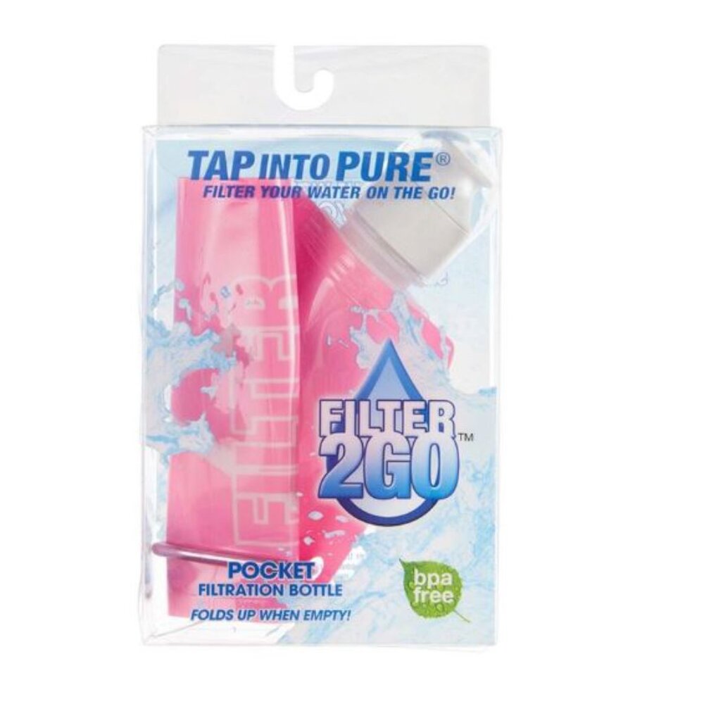 Set of 3 Filter 2GO Pocket Water Bottles - Pink- Blue - Yellow - NEW in package